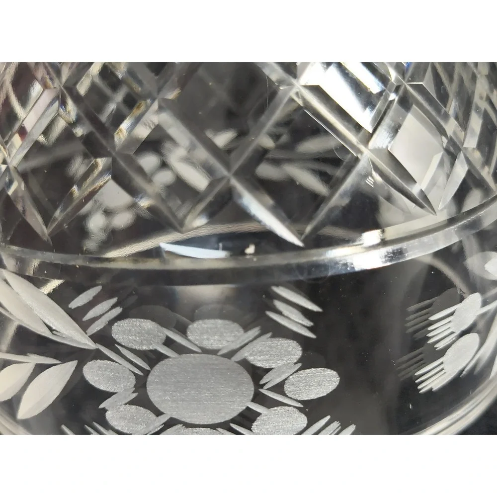 Vintage Lead Crystal Glass Replacement Lamp Shade Diamond Cut Etched Flower Leaf